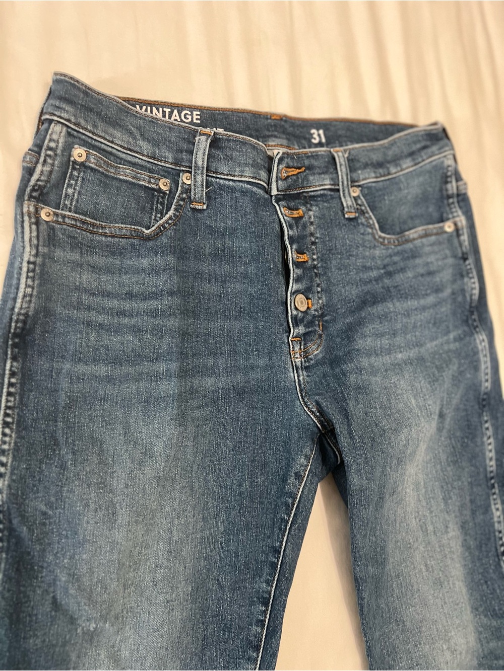 J. Crew High-Rise Button-Fly Jeans in Medium Blue